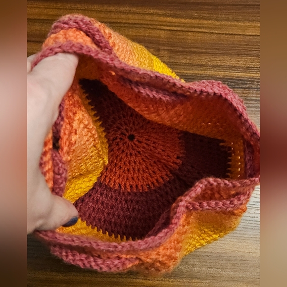 Crochet Drawstring Backpack - Orange & Yellow - Picture 6 of 6